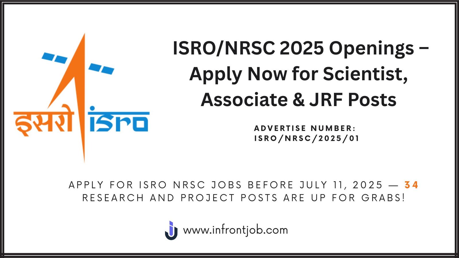 ISRO NRSC Recruitment 2025: 34 Research & Project Posts