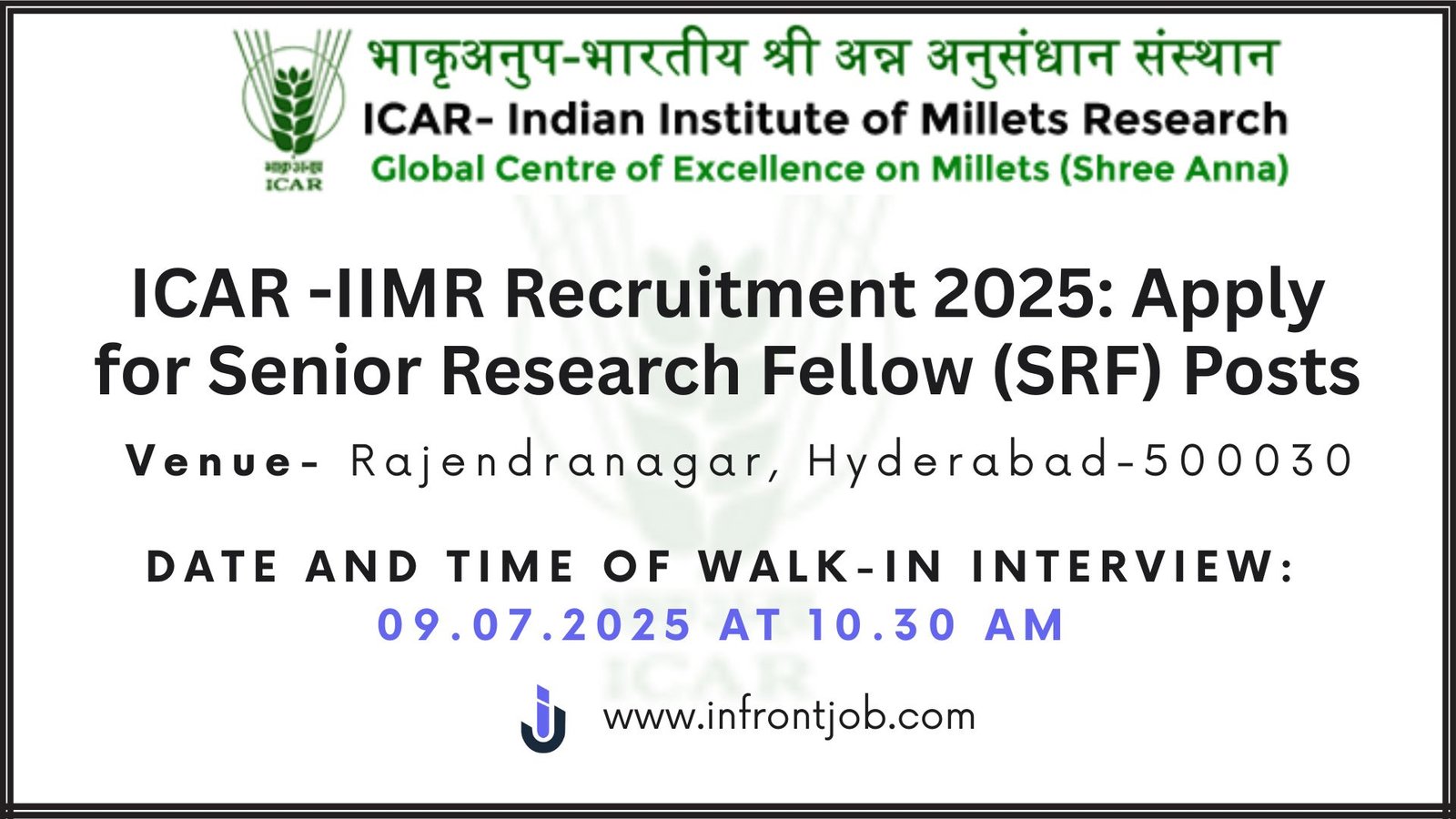 ICAR-IIMR SRF Recruitment 2025 – Millet Research Jobs