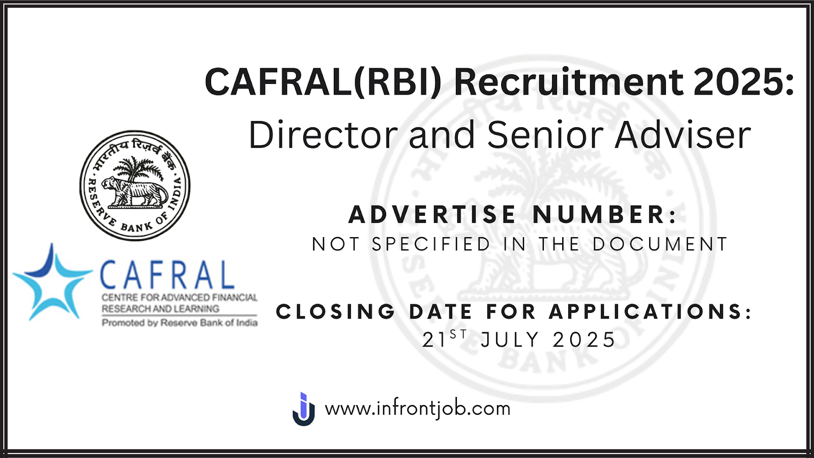 CAFRAL RBI Recruitment 2025: Apply for Director, Adviser