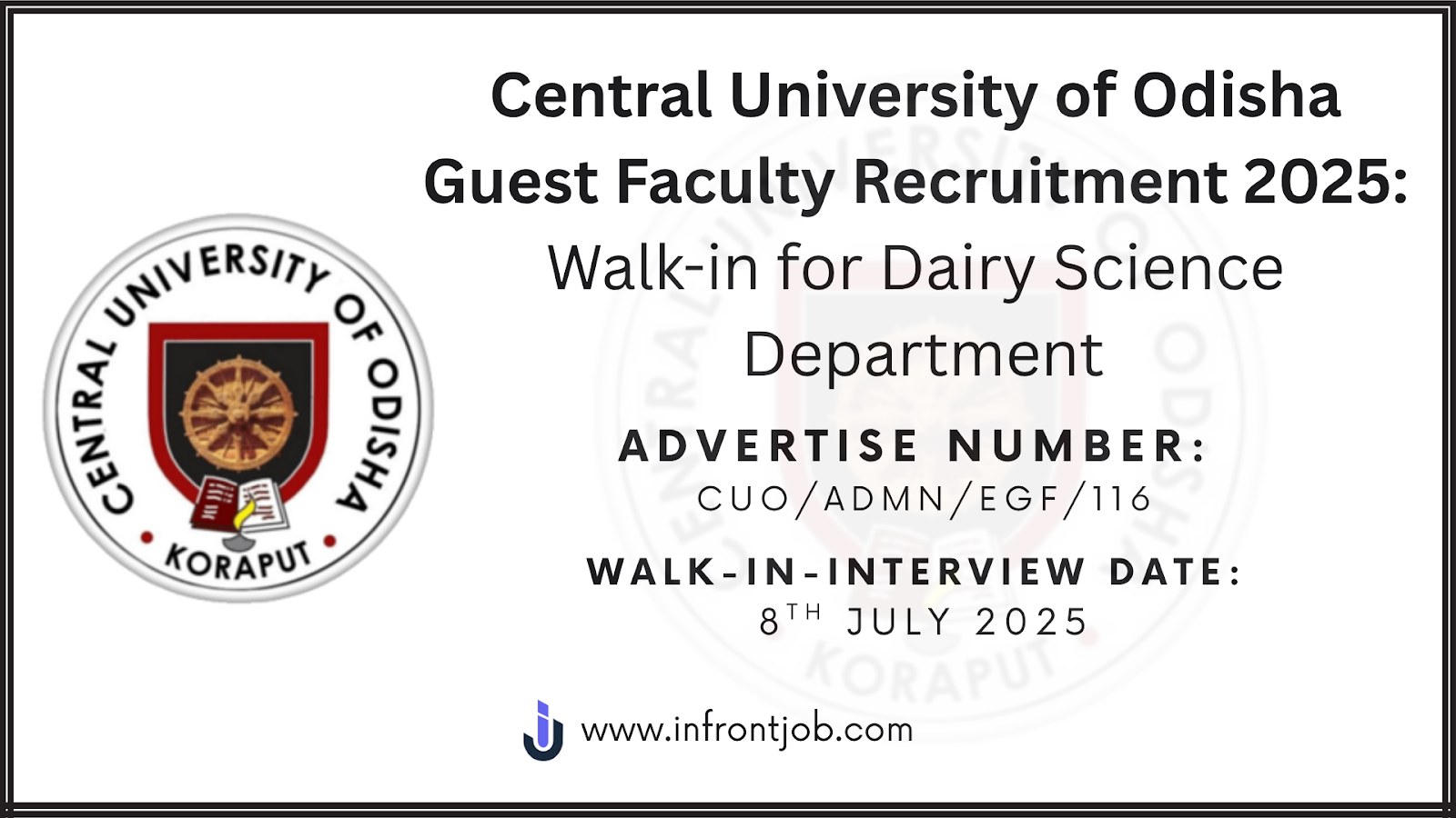 CUO Guest Faculty Recruitment 2025 – Walk-in on 08 July