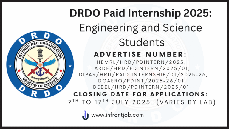 DRDO Paid Internships 2025-26 – Apply by July 7–17