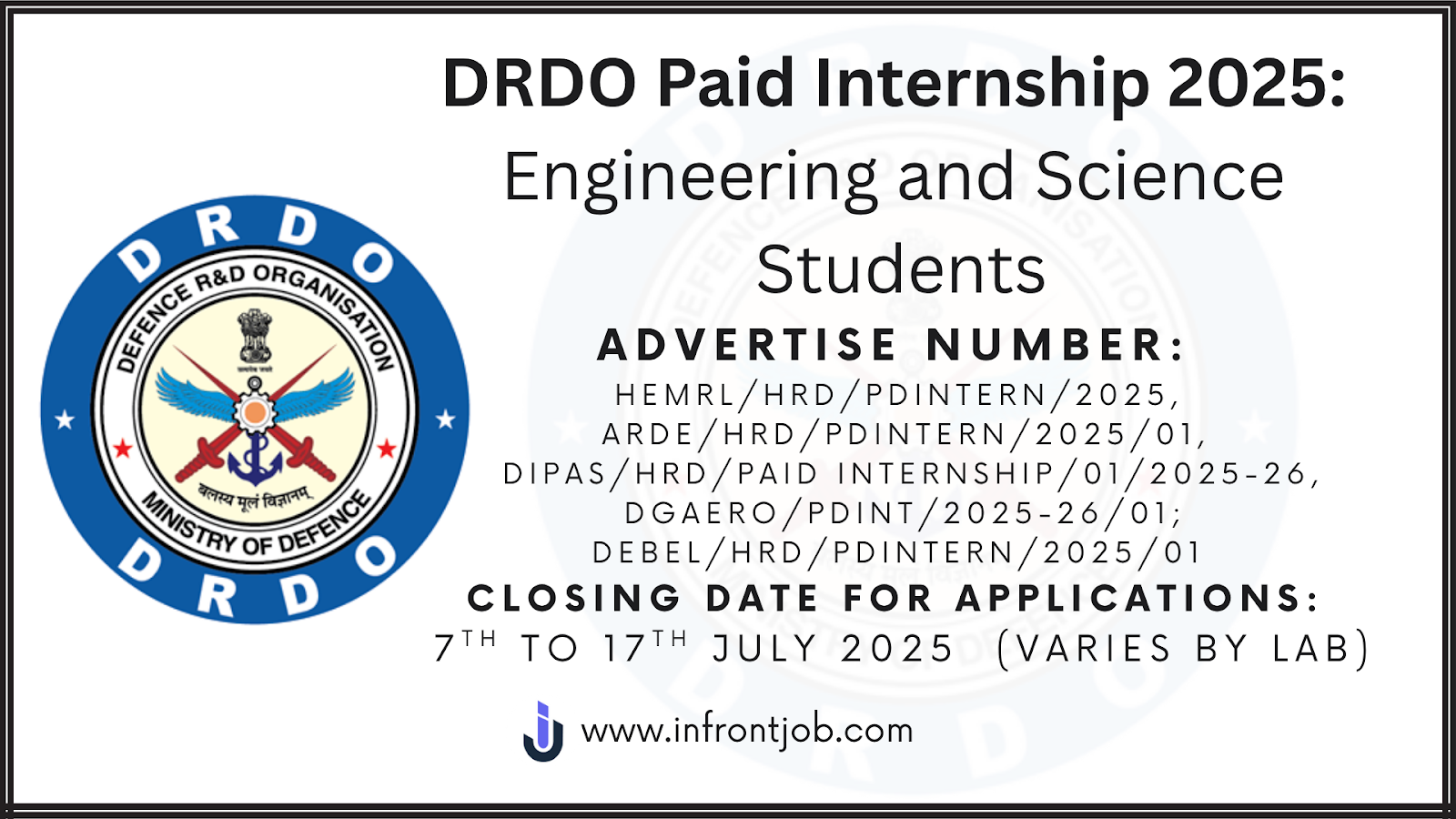 DRDO Paid Internships 2025-26 – Apply by July 7–17