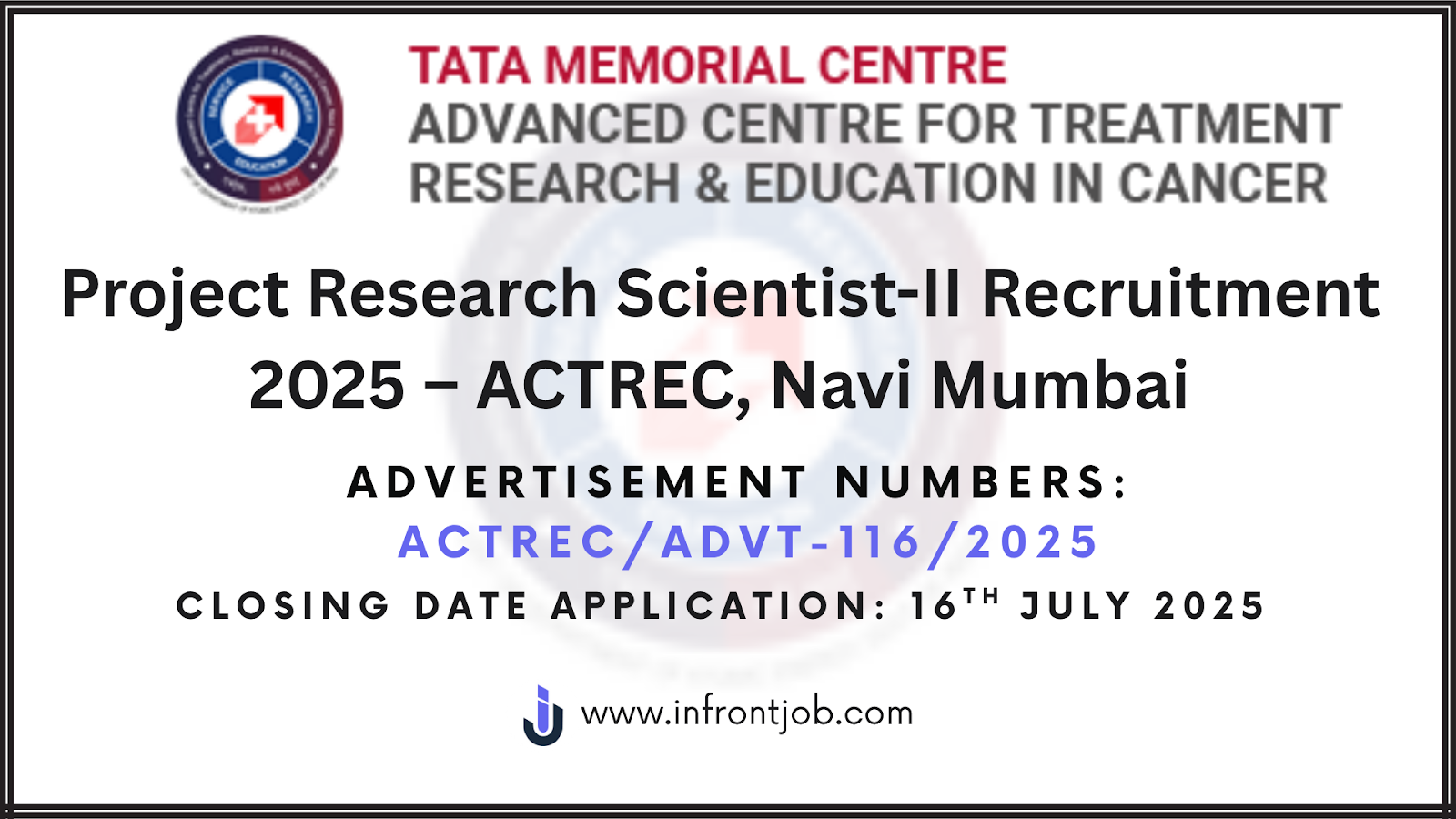 ACTREC Recruitment 2025 – Project Scientist Vacancy