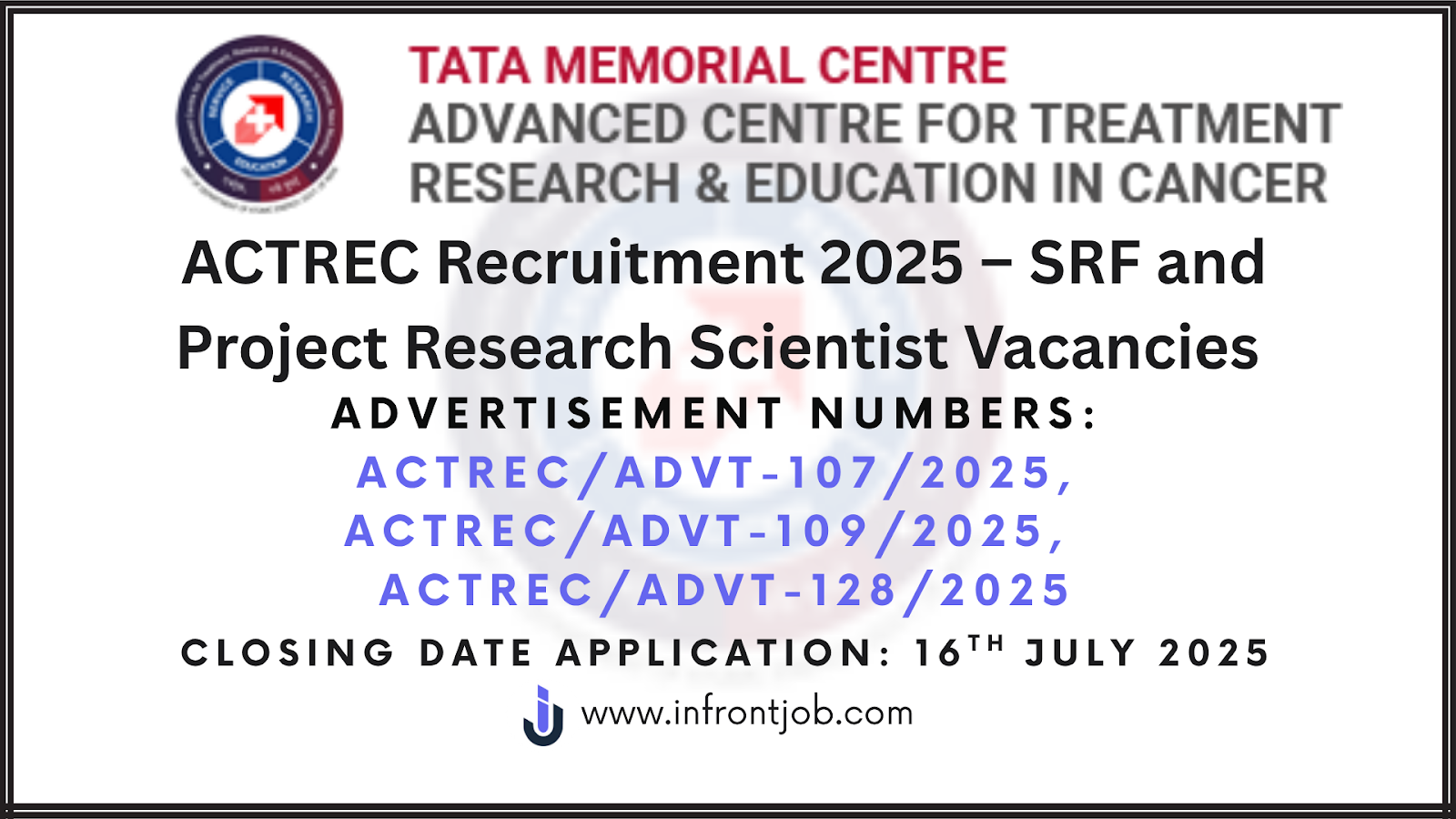 ACTREC Recruitment 2025 – SRF & Scientist Vacancies