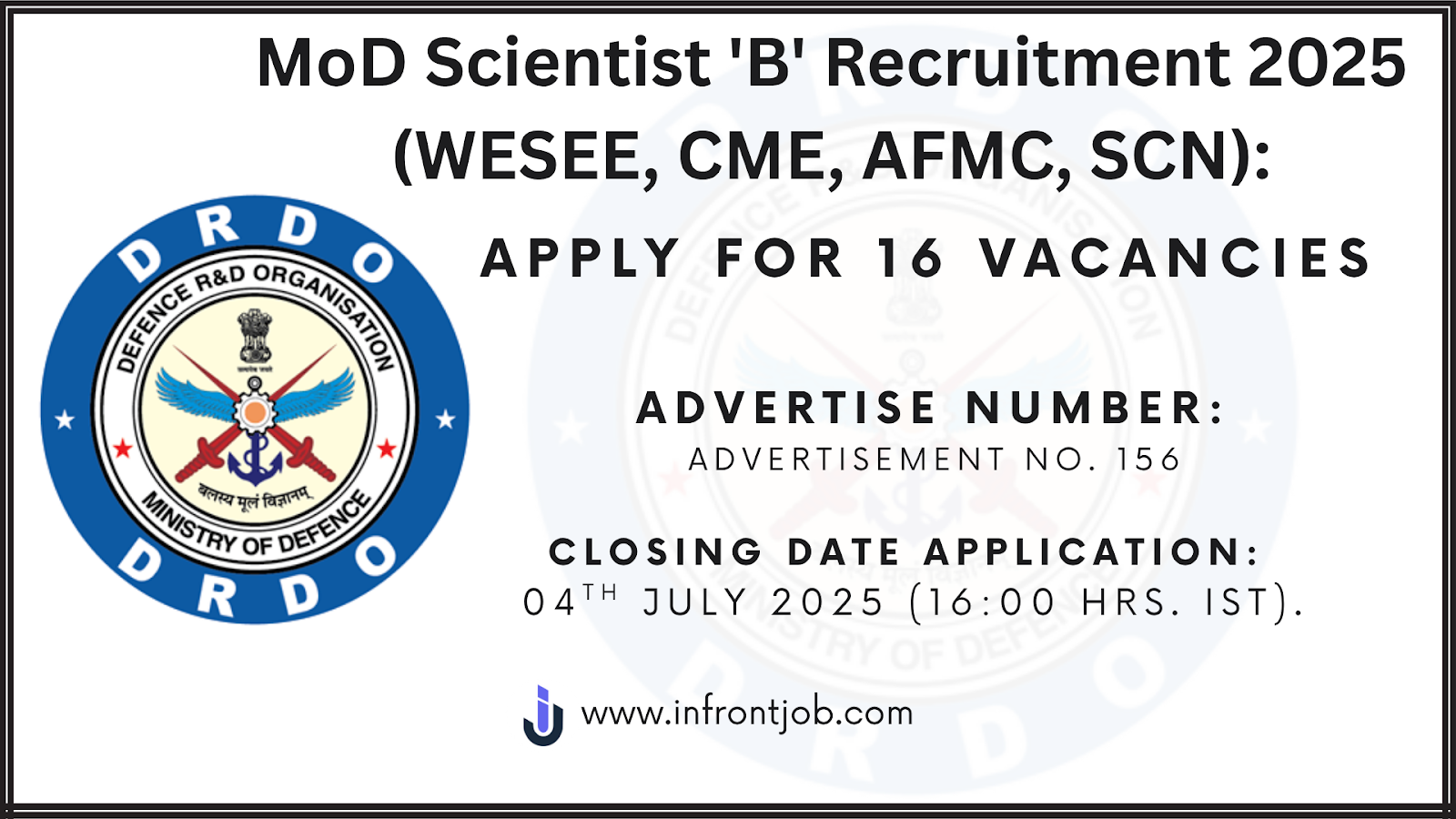 MoD Scientist 'B' Recruitment 2025 (WESEE, CME, AFMC, SCN)