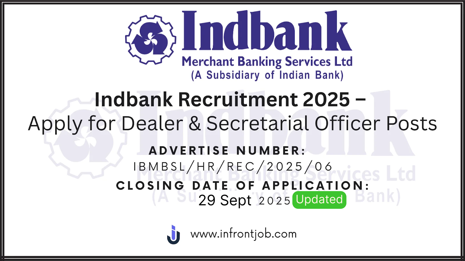 Indbank Recruitment 2025 – Dealer & Officer Posts