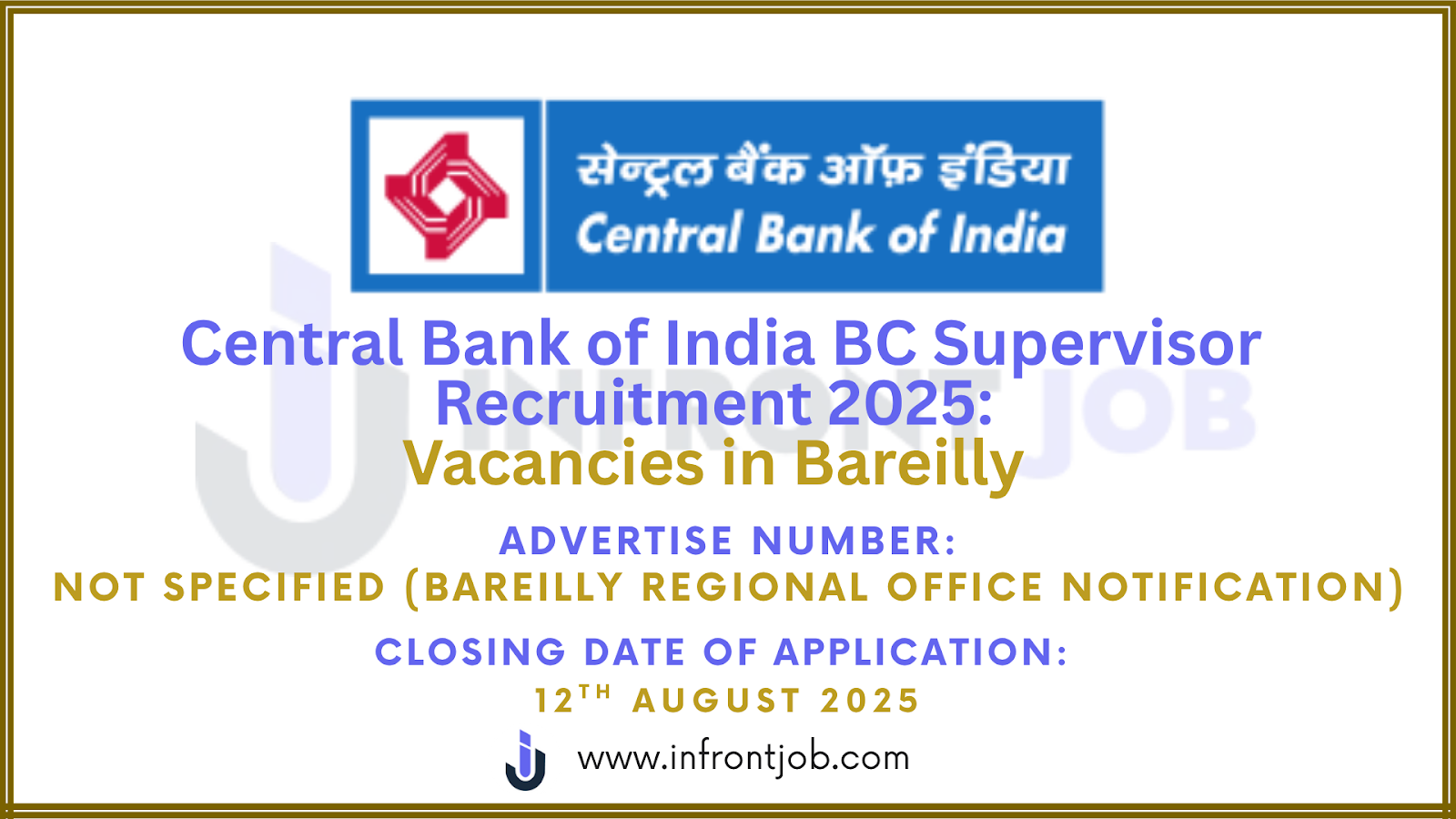 Central Bank BC Supervisor Recruitment 2025 – 4 Posts in Bareilly