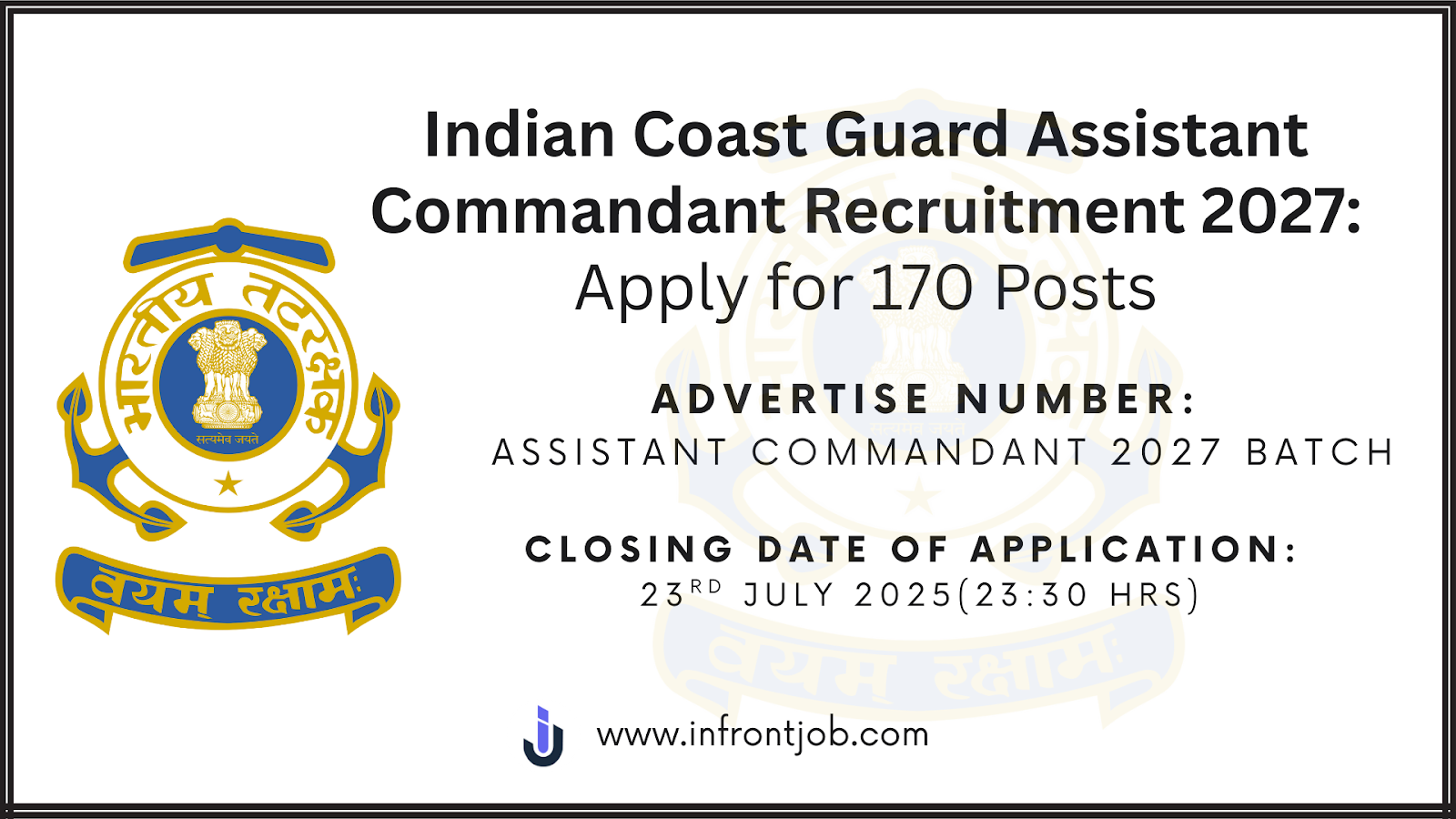 Indian Coast Guard Recruitment 2027 – 170 AC Posts
