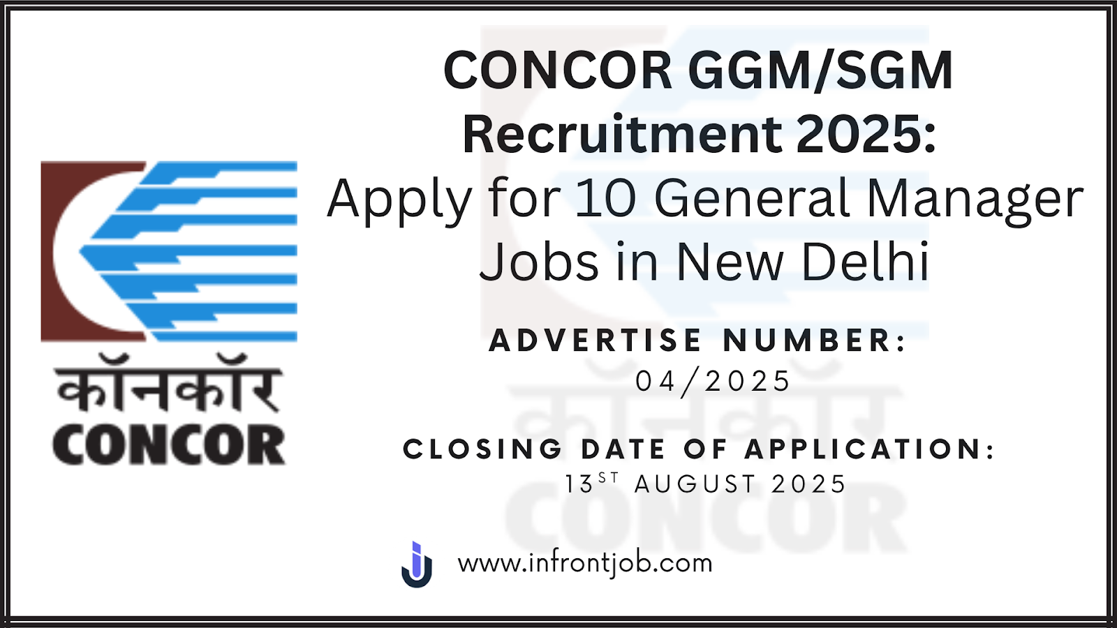 CONCOR Recruitment 2025 – Apply for 10 GM Jobs in Delhi