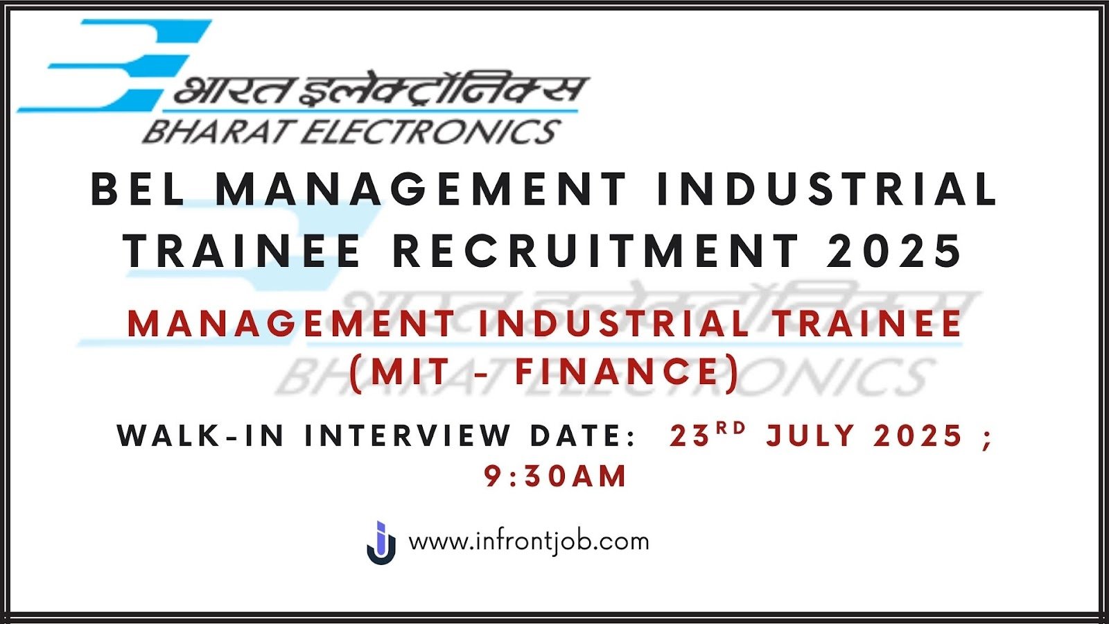 BEL MIT Recruitment 2025 – Walk-in for 3 Finance Trainee Posts