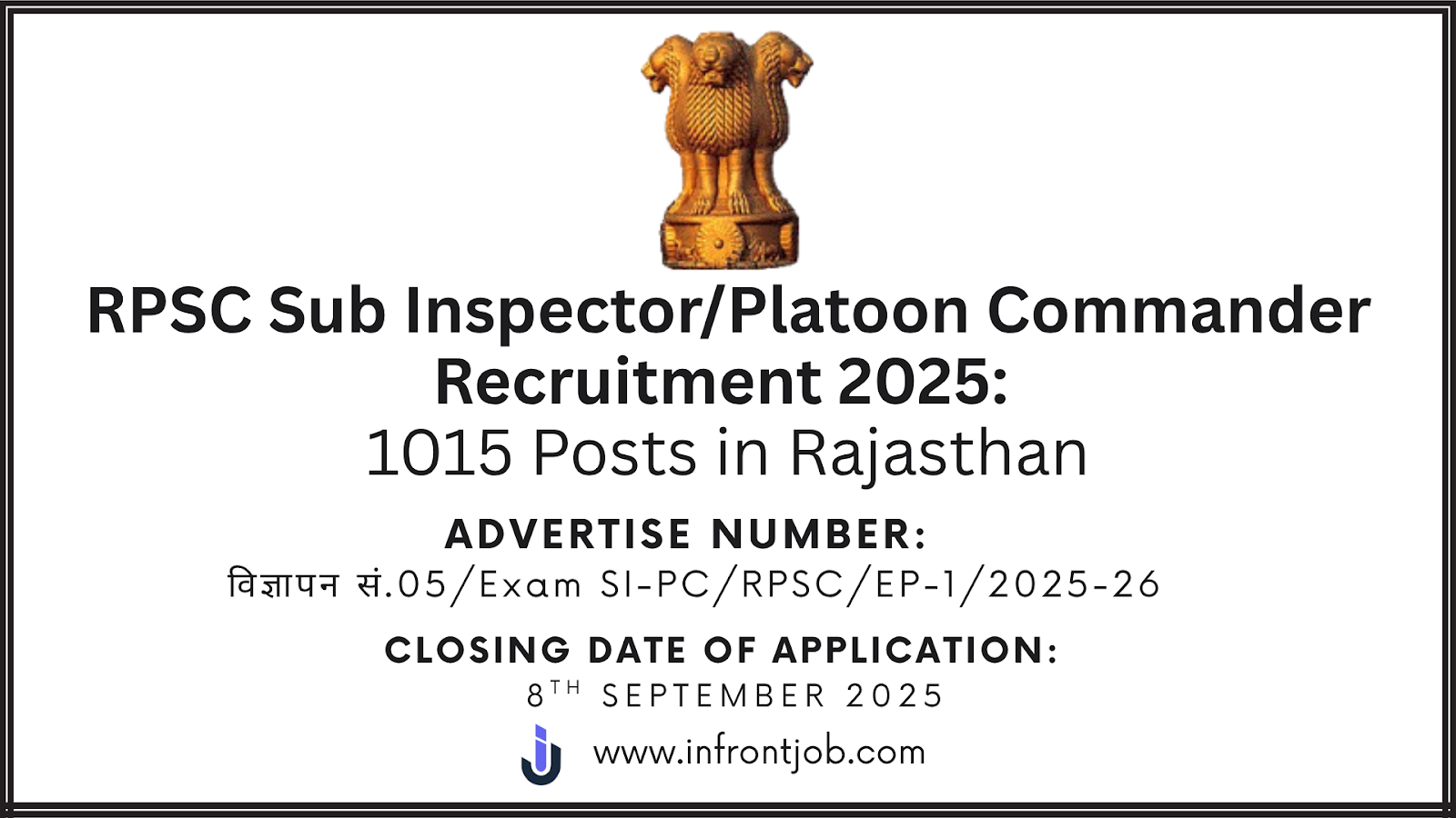 RPSC SI Recruitment 2025: Apply for 1015 Sub Inspector & Platoon Commander Posts
