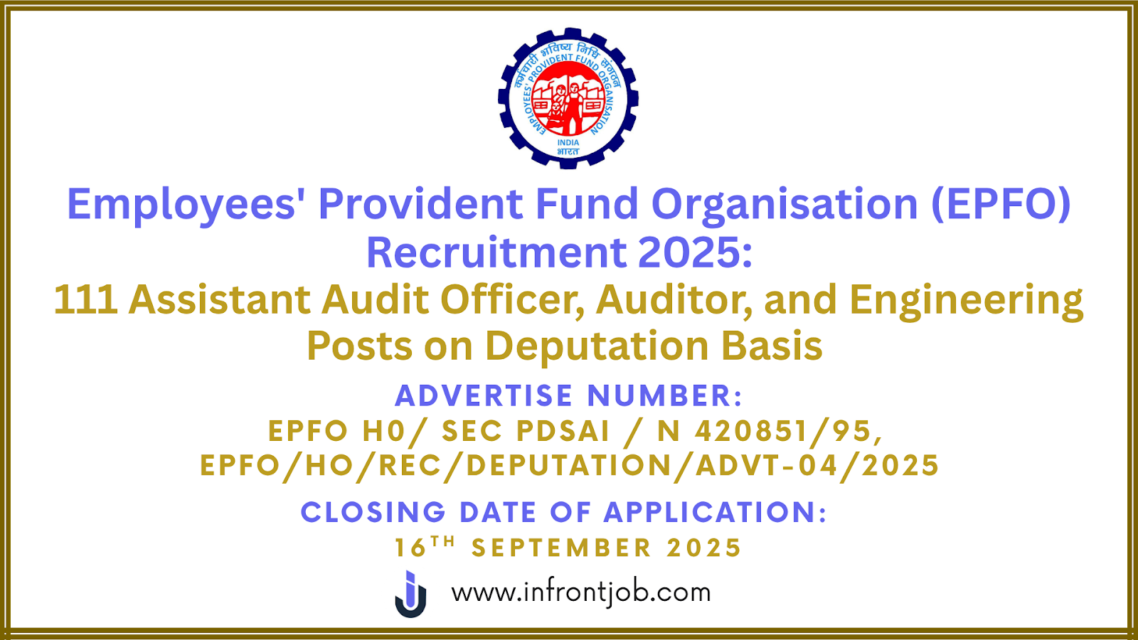 EPFO Recruitment 2025: Apply for 111 AAO, Auditor & Engineer Posts