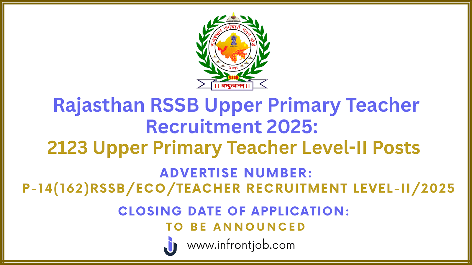Rajasthan RSSB Upper Primary Teacher Recruitment 2025: 2123 Level-II Vacancies