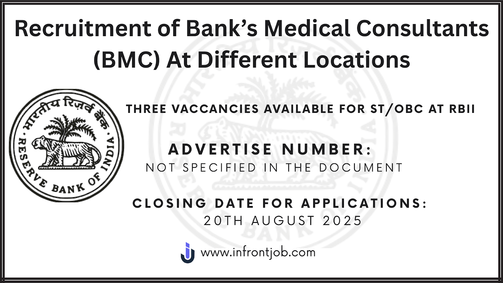 RBI Medical Consultant Recruitment 2025: Apply Offline