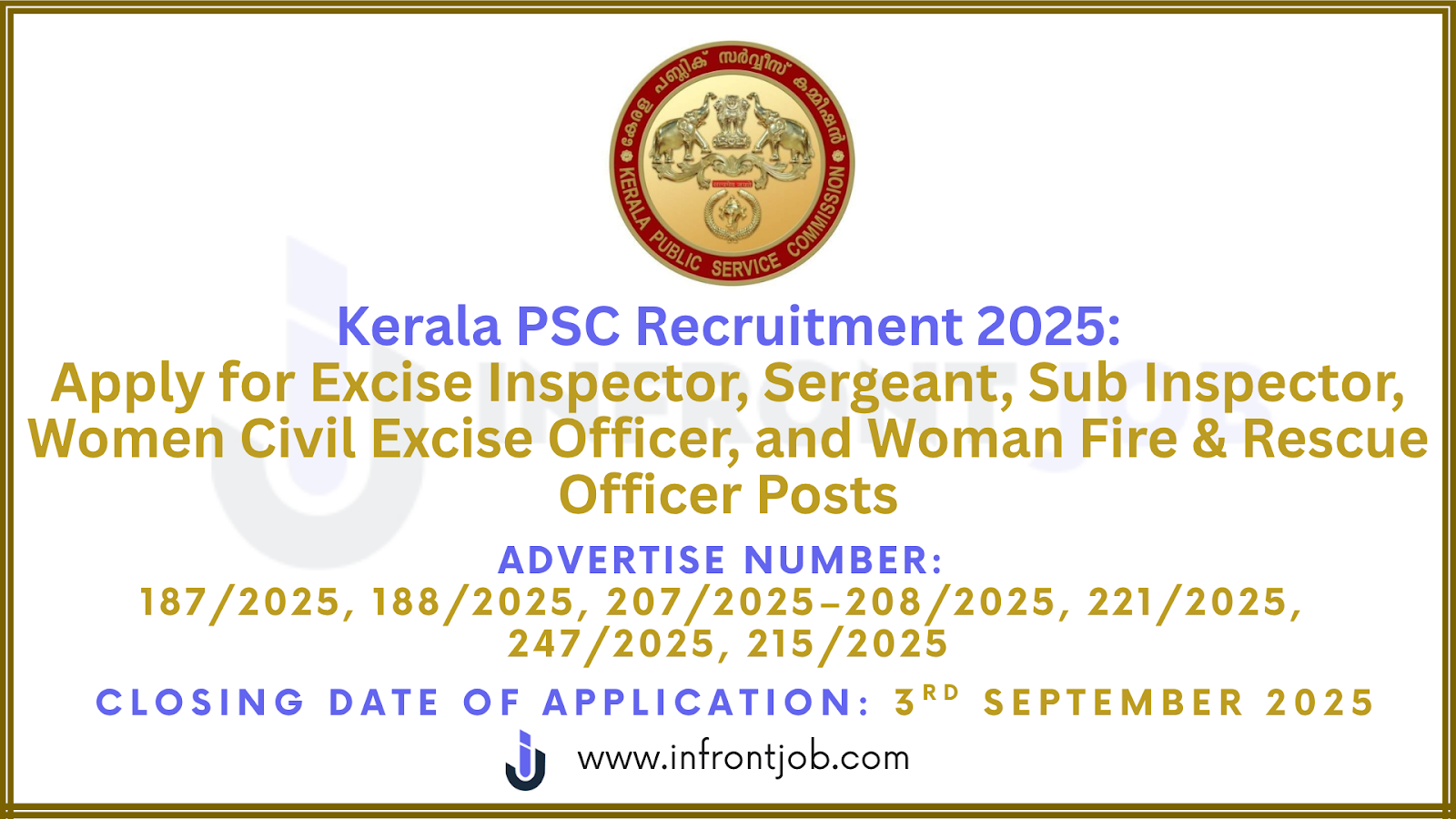 Kerala PSC Recruitment 2025 – Apply Online for Excise Inspector, SI, Sergeant & Other Posts