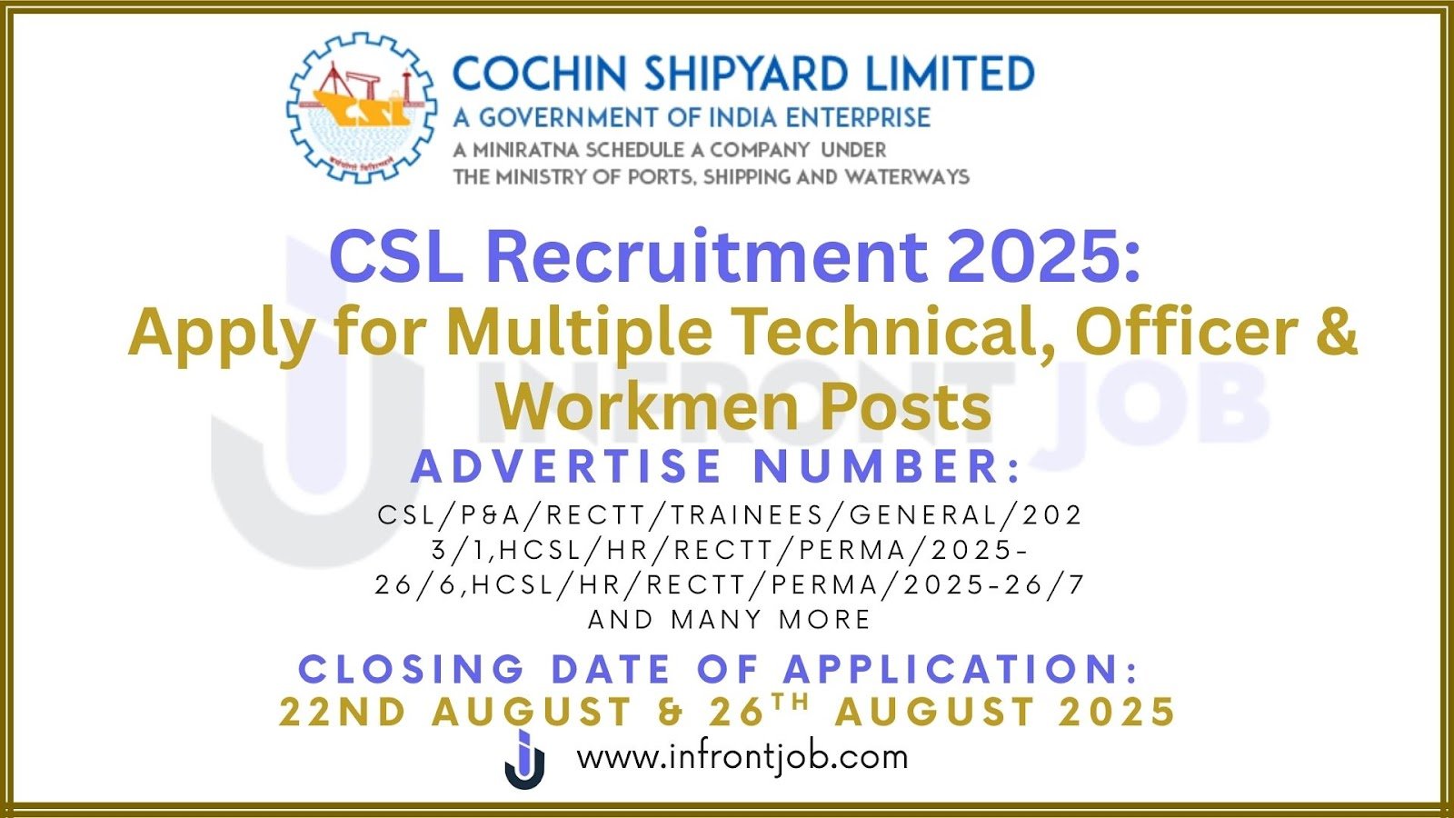 CSL & HCSL Recruitment 2025 – Multiple Technical, Officer & Workmen Vacancies
