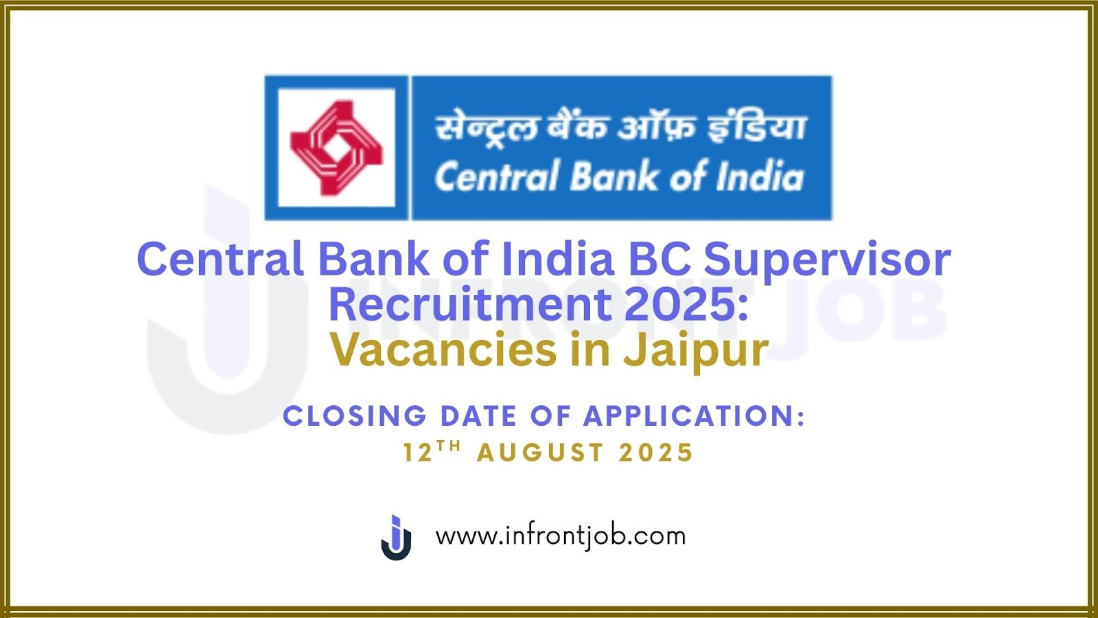 Central Bank of India Business Correspondent Supervisor Recruitment 2025 – Apply for Jaipur Region Posts
