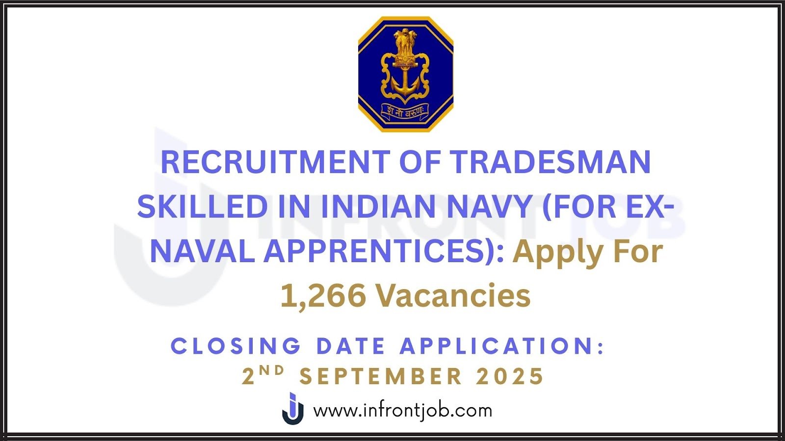 Indian Navy Tradesman Skilled : Apply for 1,266 Vacancies
