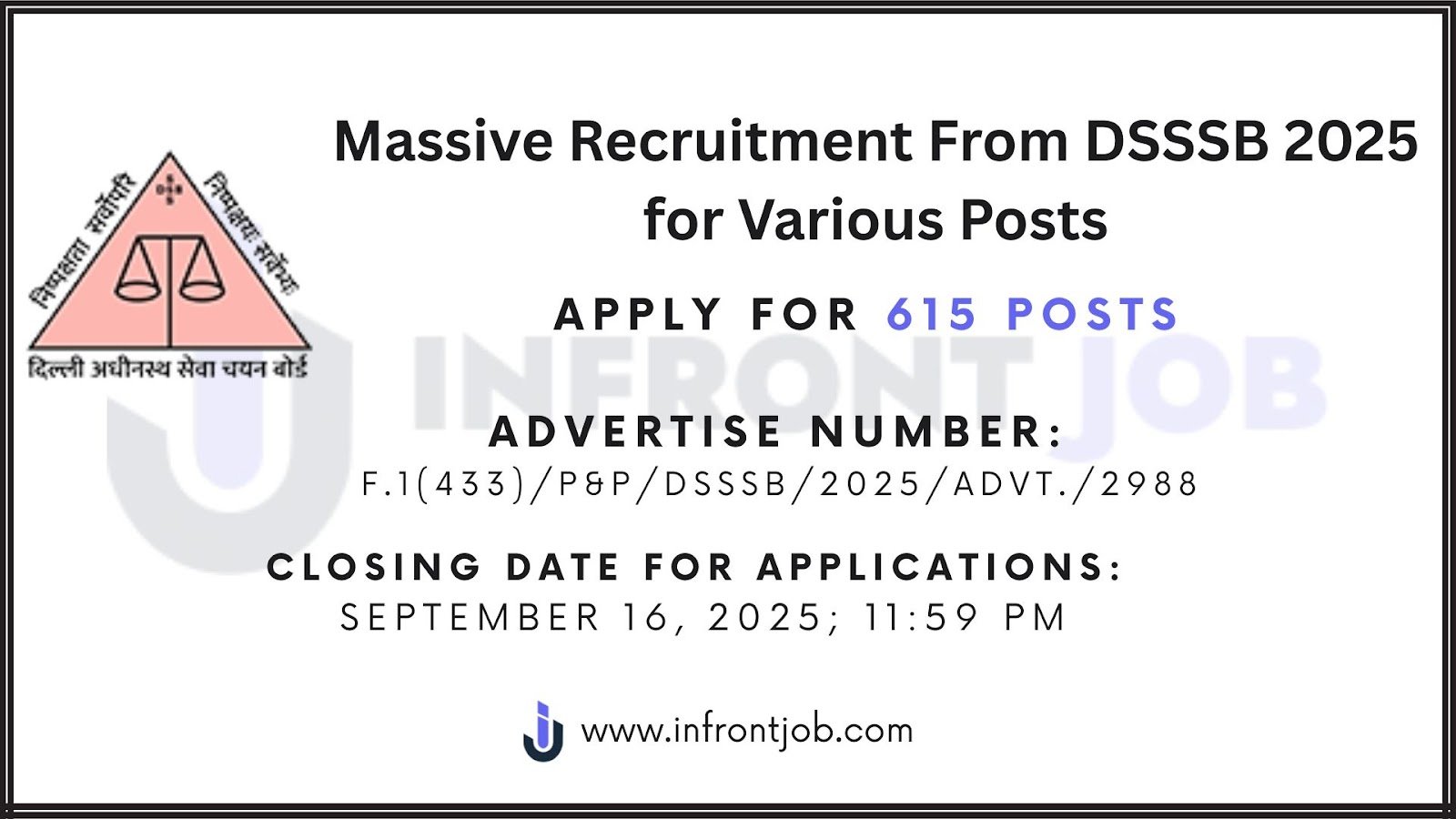 DSSSB Recruitment 2025 – Apply for 615 Govt Posts Including Statistical Clerk, Teacher & More
