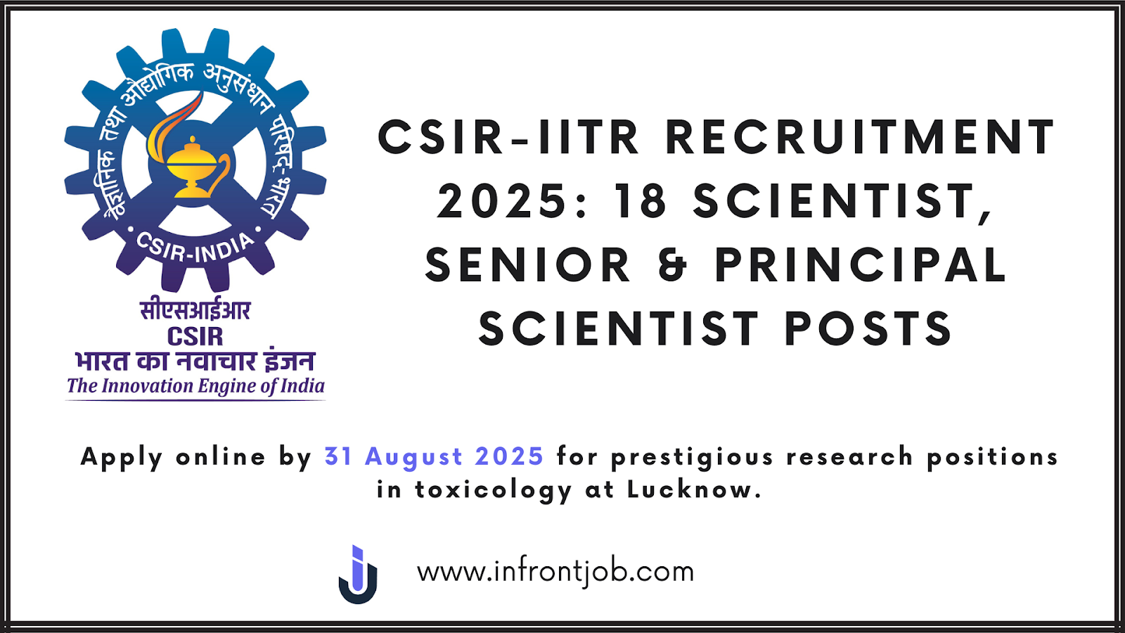 CSIR-IITR Recruitment 2025 – Apply for 18 Scientist, Senior & Principal Scientist Posts