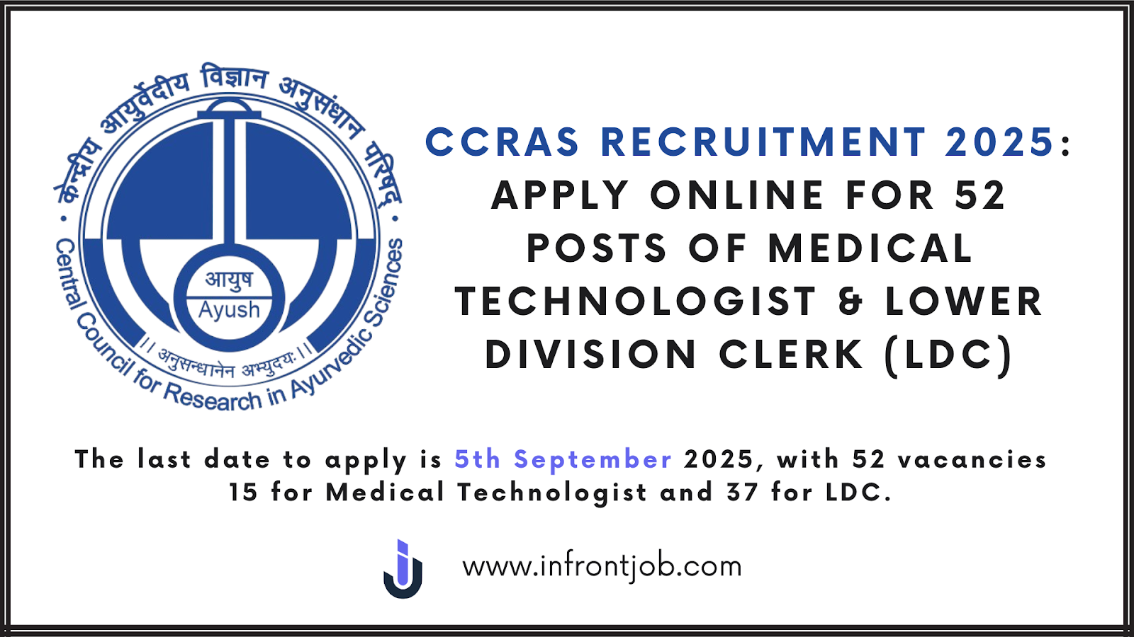 CCRAS Recruitment 2025 – Apply for 52 Medical Technologist & LDC Posts