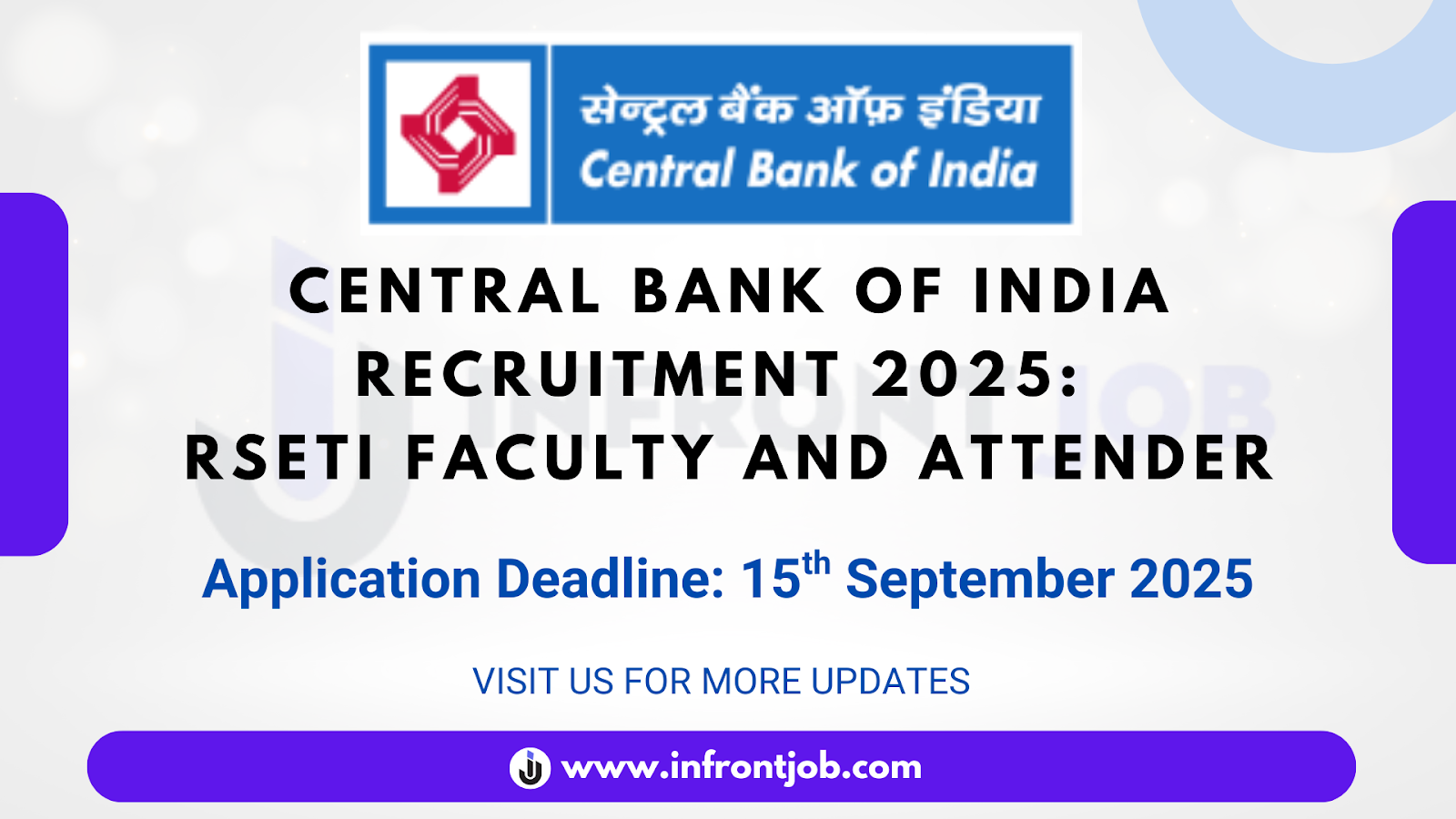 Central Bank of India RSETI Faculty and Attender Recruitment 2025 at Central Bank of India