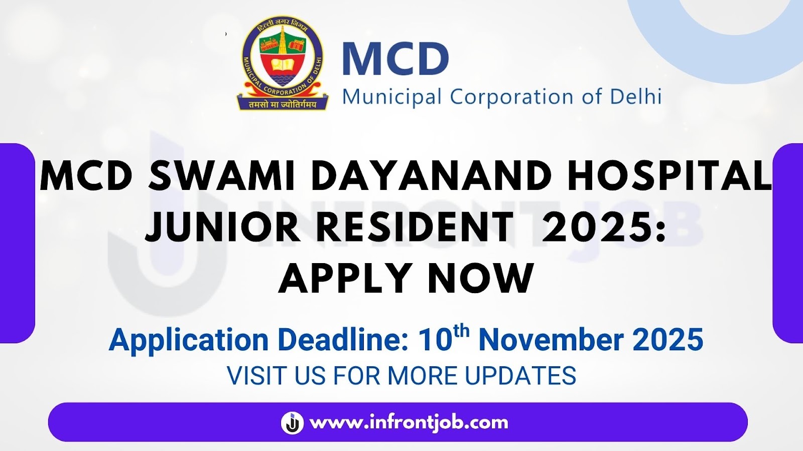 MCD Swami Dayanand Hospital Junior Resident Recruitment 2025 – Apply via Walk-in