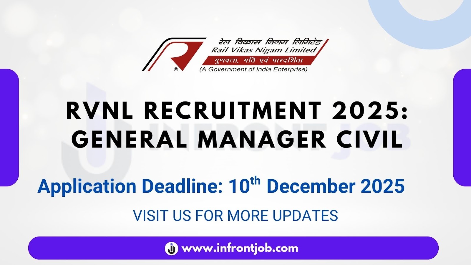 RVNL General Manager Civil Recruitment 2025 – Deputation Basis, Rishikesh Location