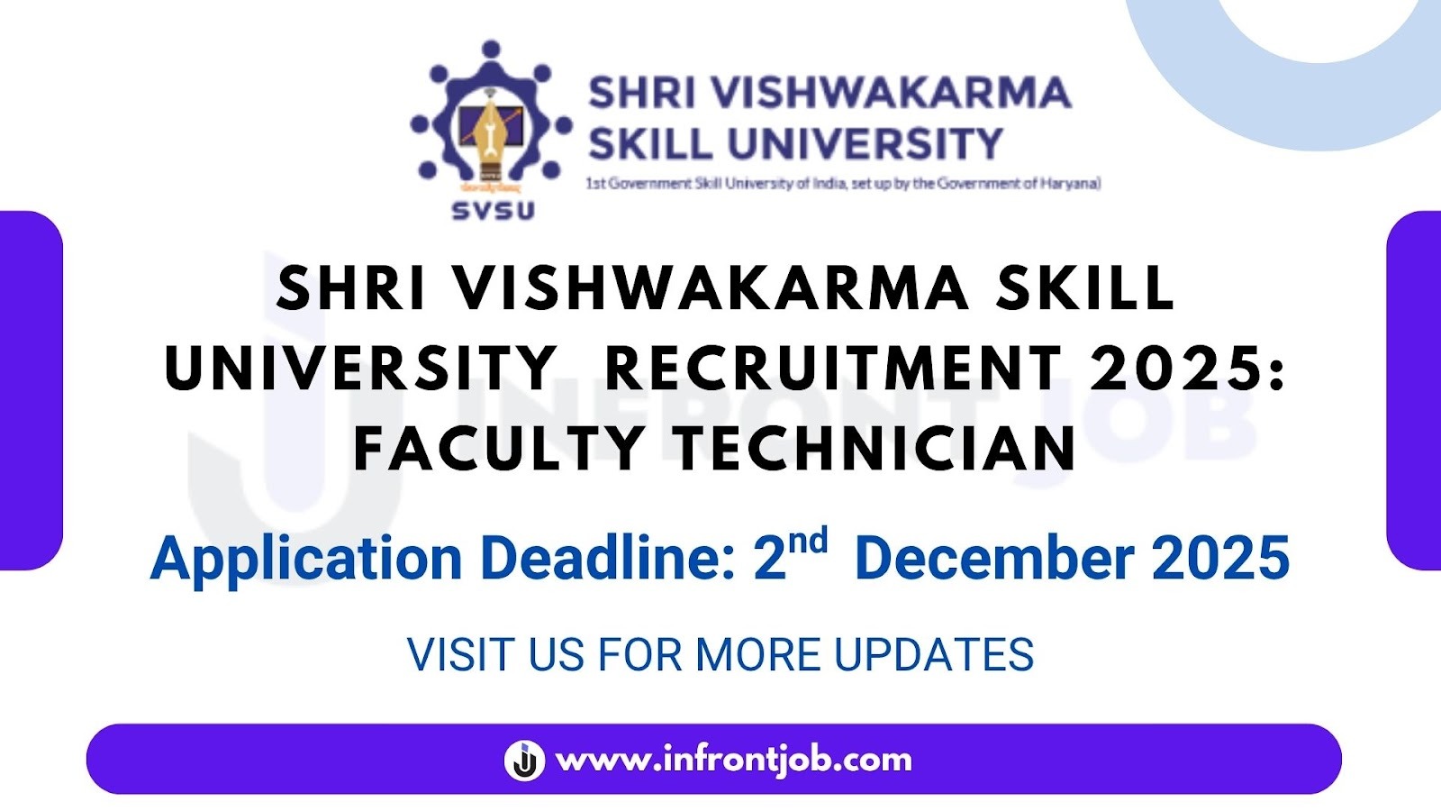 Shri Vishwakarma Skill University Faculty Technician Recruitment 2025 – Apply Online
