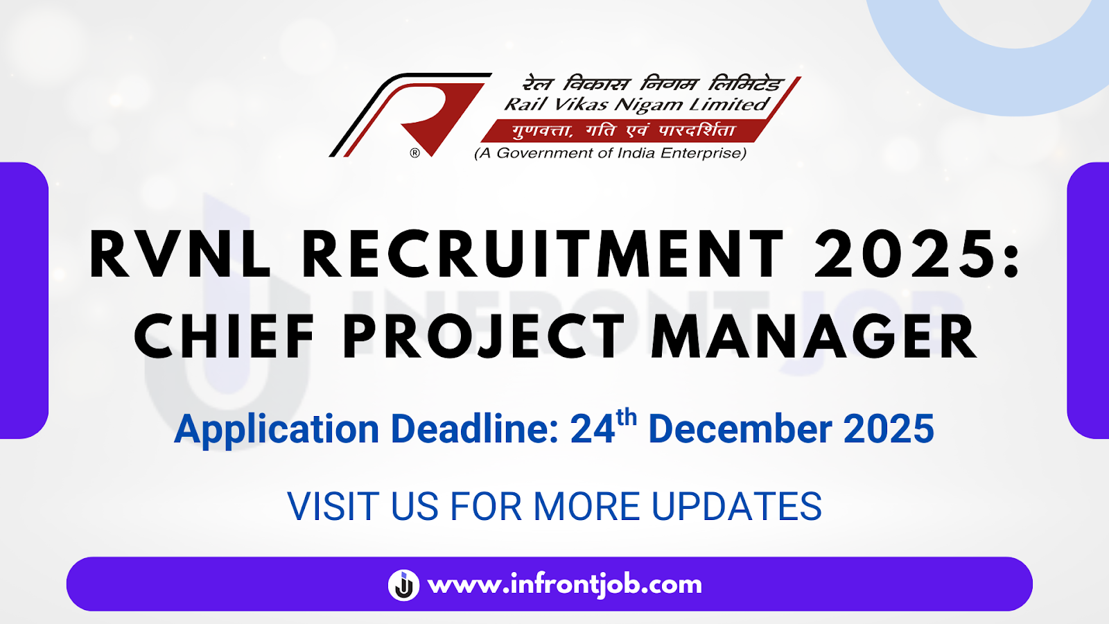 RAIL VIKAS NIGAM LTD CHIEF PROJECT MANAGER Recruitment 2025 – Apply