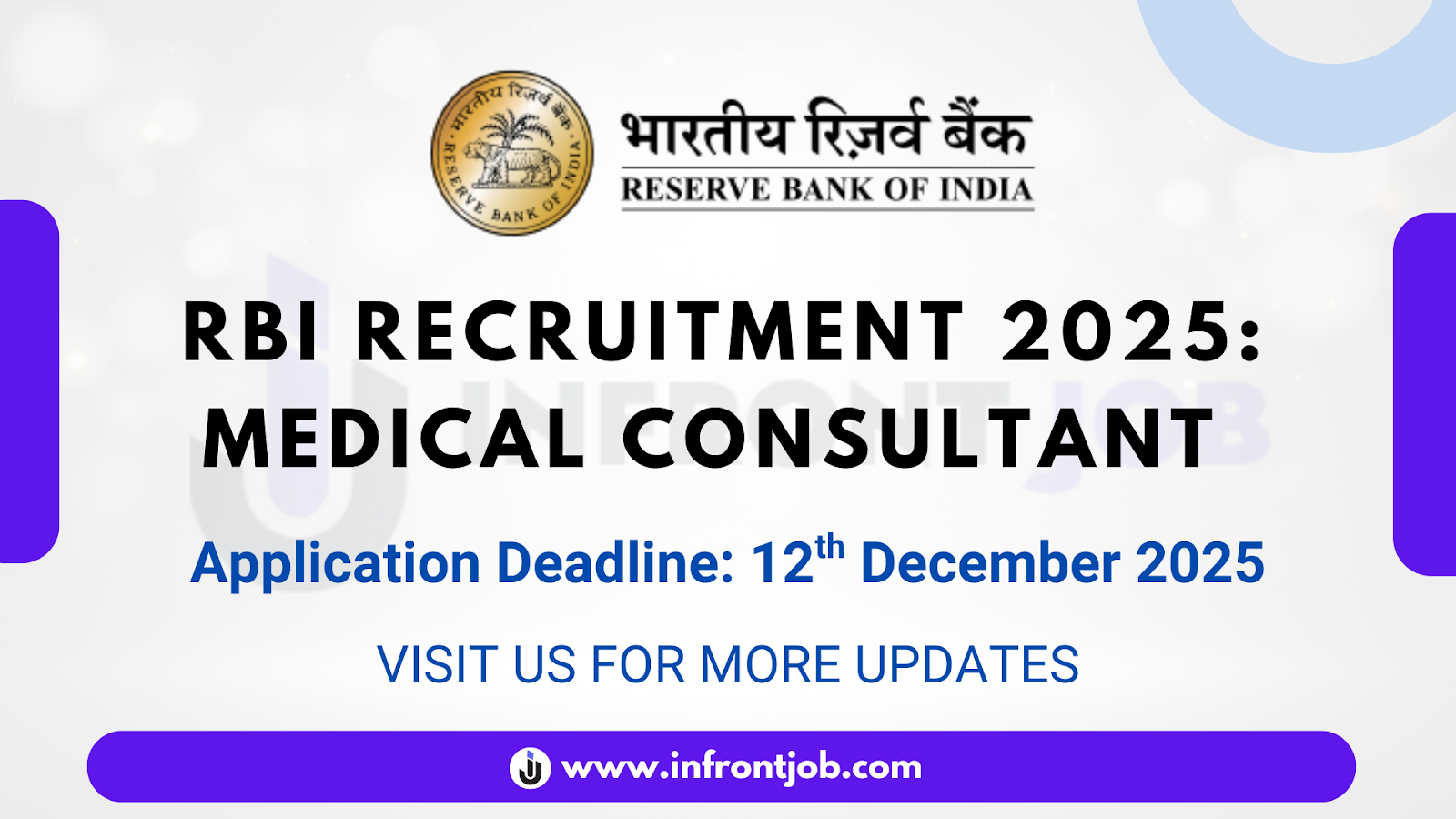 Reserve Bank of India Bank's Medical Consultant Recruitment 2025 – Apply Offline